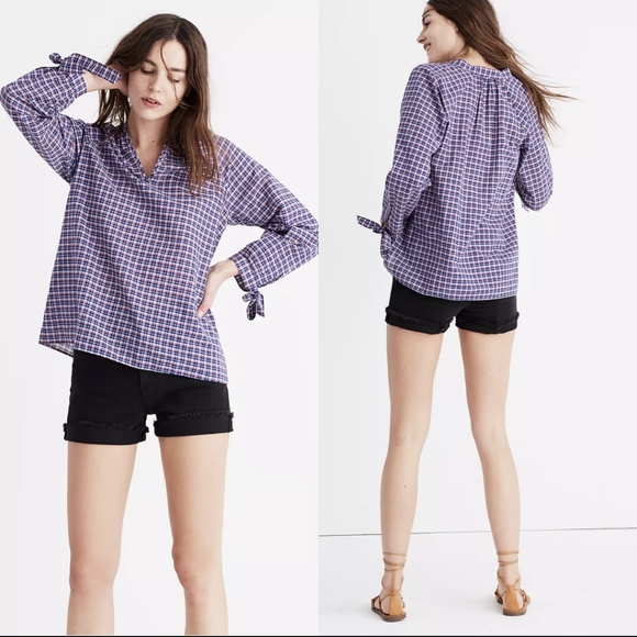 Madewell Tops - Madewell Tie Sleeve Popover Top Whitby Plaid